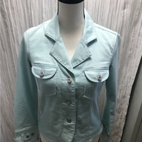 Talbots light blue military style stretch denim jacket 2P - Picture 3 of 11